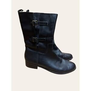 Corso Como Black Leather Mid-Calf Belted Equestrian Biker Boots Size 8